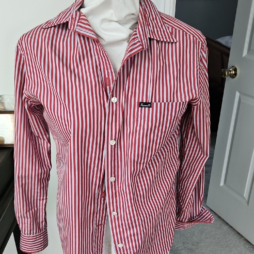 Faconnable Red and Blue Button Down Shirt Classic Stripes